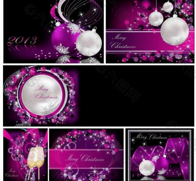 紫色圣诞背景 香槟美酒图片