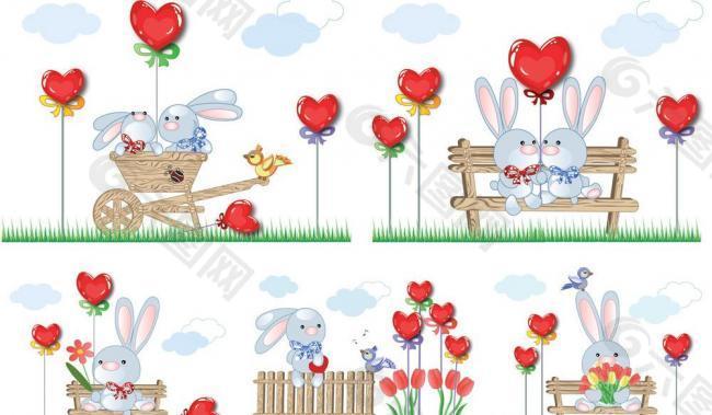 小兔情侣情人节背景图片