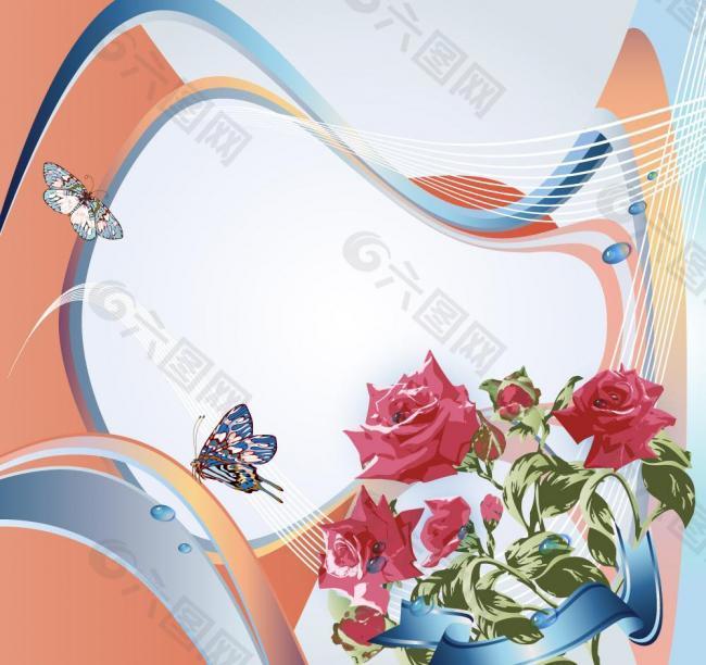 动感线条 玫瑰 蝴蝶图片