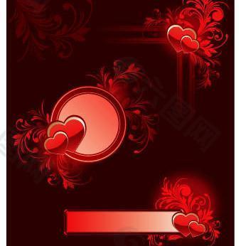 红色心型花纹背景图片