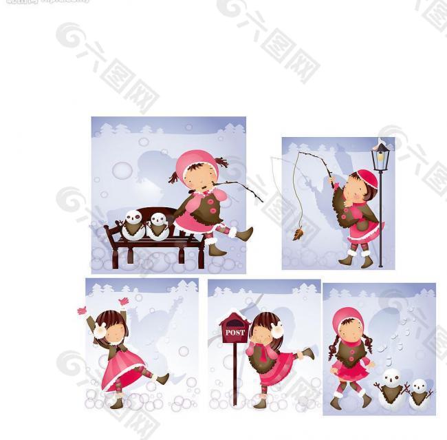 雪人圣诞主题（韩国iclickart四季可爱女孩专辑）图片