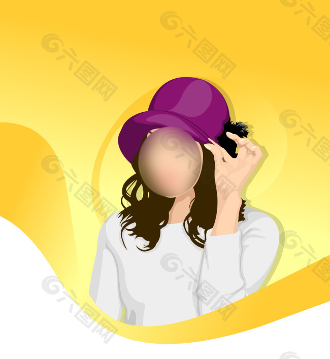 戴著紫色帽子摸著帽沿的女人