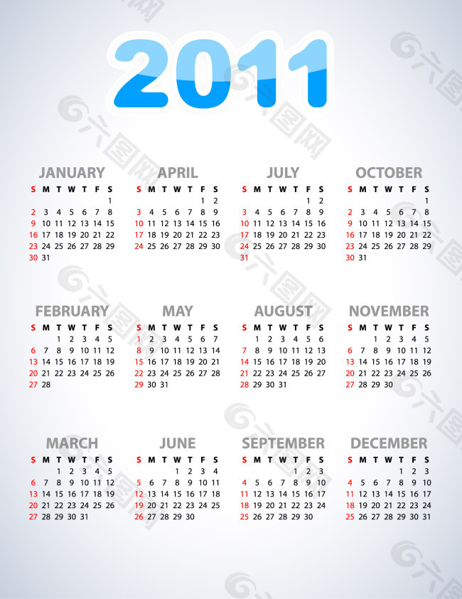 2011日历全年表图片