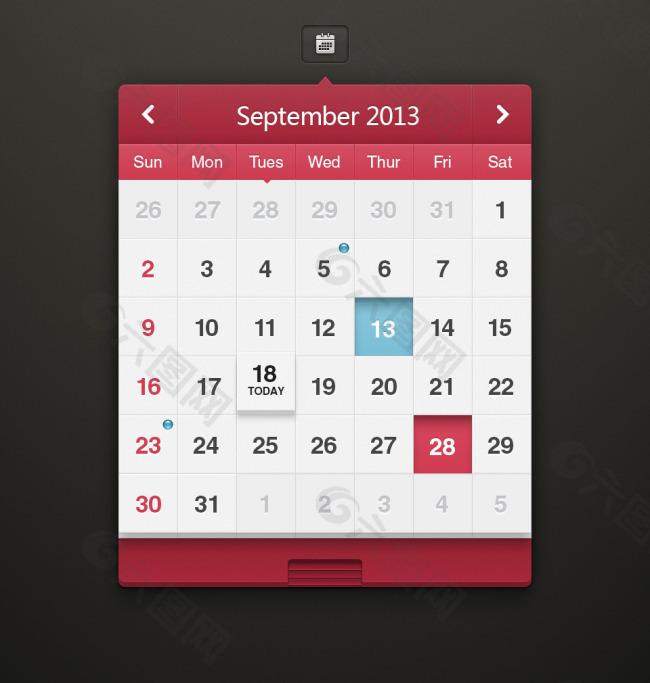 日历UI界面平面平板扁平化风格