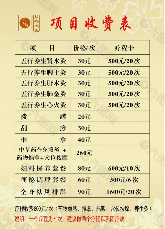 项目收费表图片