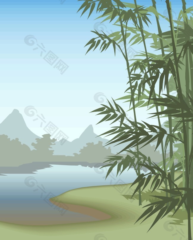 翠竹油画