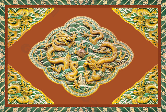 超经典中国龙纹壁雕素材