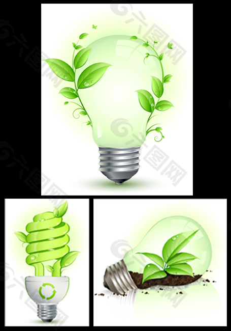 环保设计灯泡与树叶矢量素材