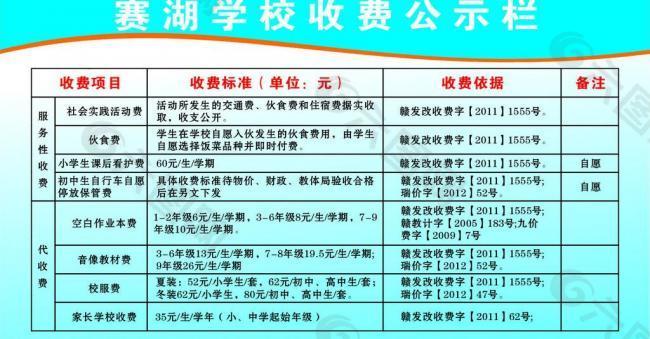 赛湖学校收费公示栏图片