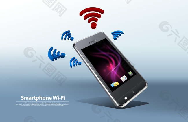 黑色手机和红蓝wifi标志