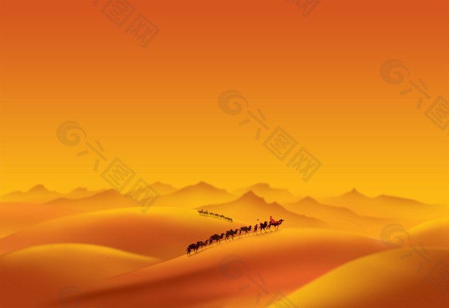 沙漠驼队风光PSD分层模板