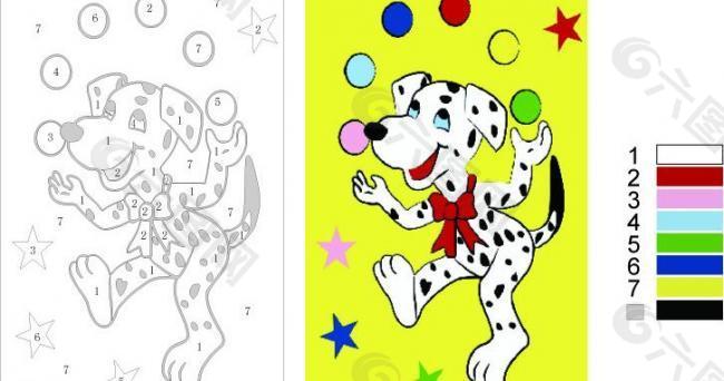 数字油画 斑点狗的表演 图纸图片