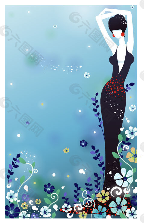 蓝色节日花朵美女
