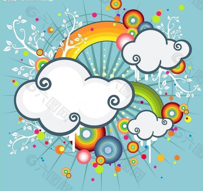 彩虹、云朵潮流插画图片
