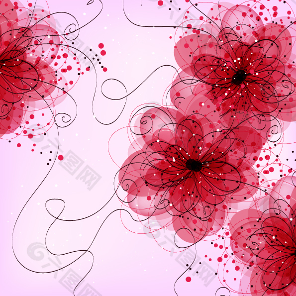抽象花朵彩绘矢量图