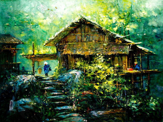 山村风景油画