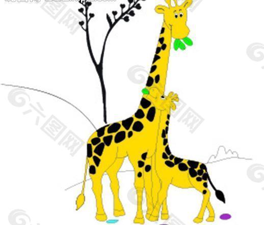 长颈鹿母子彩色图图片