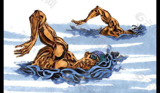 手绘人物游泳运动员图片