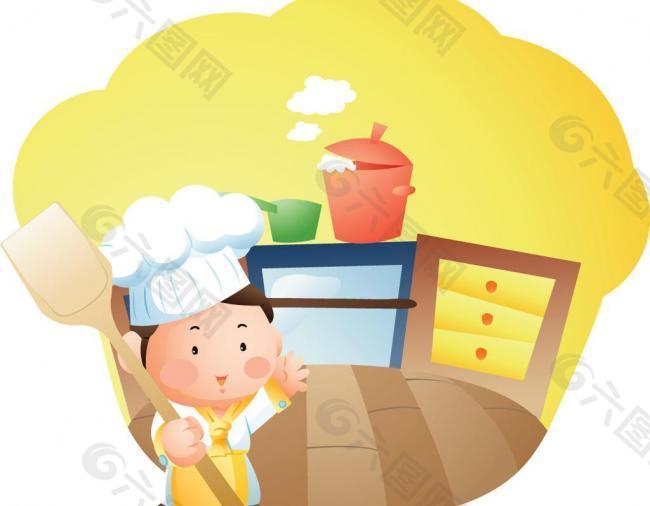 卡通蛋糕中的快乐小厨师图片