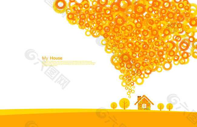 黄色抽象烟雾和房屋