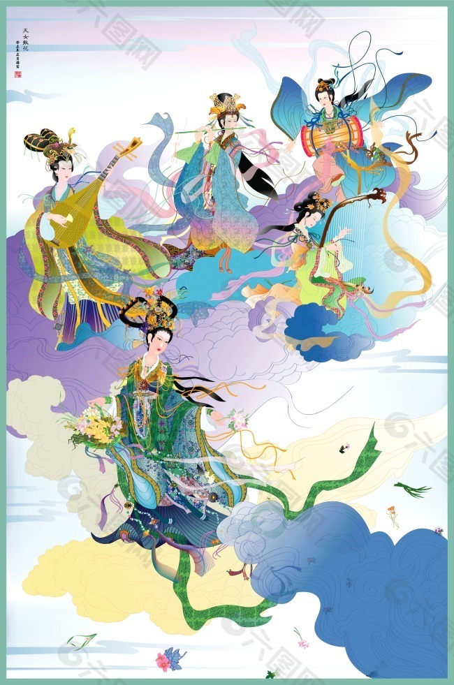 仙女奏乐飞天图