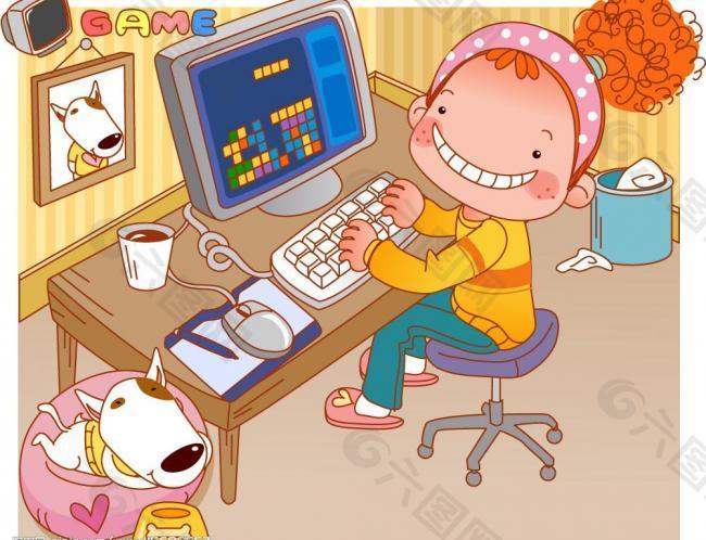 韩国儿童插画淘气小妞矢量插画图片