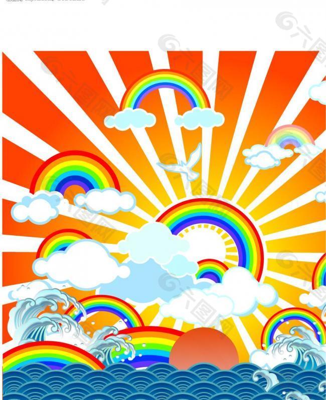彩虹插画矢量素材图片