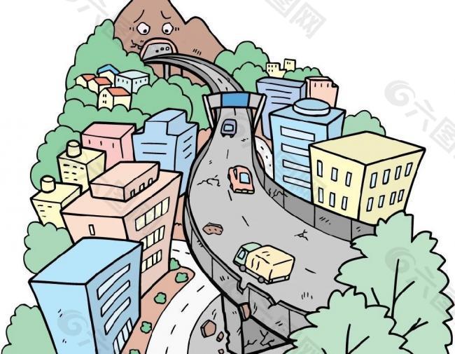 地震中的城市插画图片