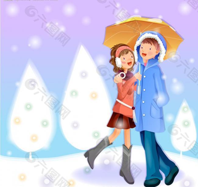 圣诞节韩国冬日情侣图片