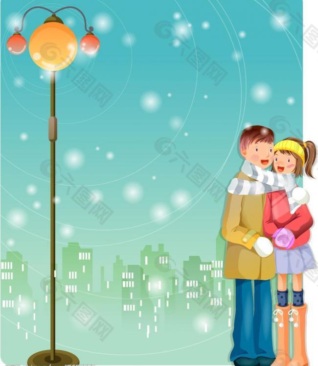 圣诞节韩国冬日情侣图片