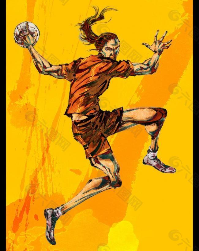 手绘人物手球运动员图片