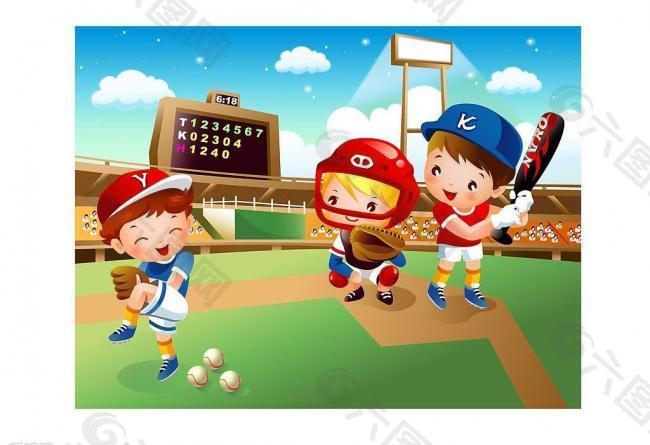 儿童棒球运动矢量素材图片