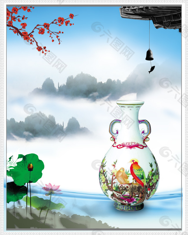 中国风青花瓷背景图