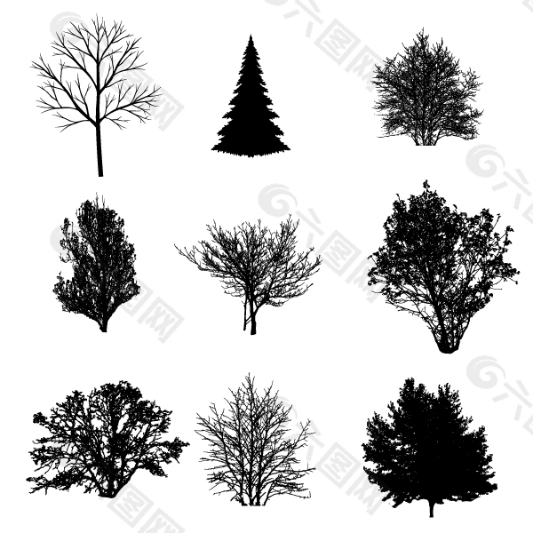 黑白树木矢量图