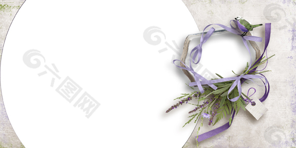 PSD相册唯美紫色丝带花朵婚纱模版