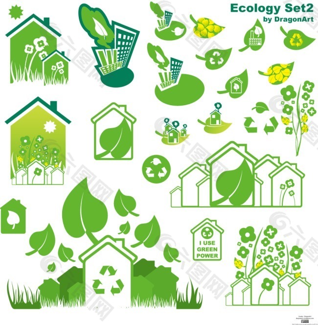 绿色环保促销 循环使用 房子 树叶 环保