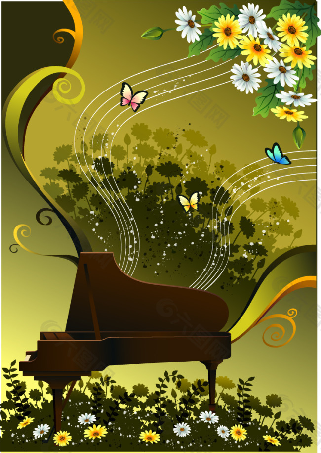 钢琴花卉装饰背景