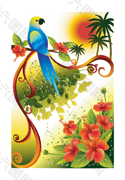 鹦鹉花卉装饰背景
