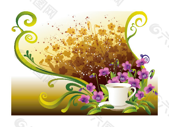 茶杯鲜花背景