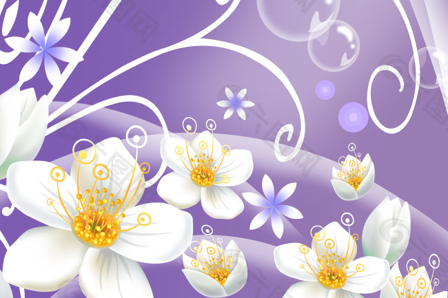 紫色 梦幻花朵 背景墙花卉素材