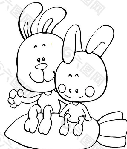 两只兔子简笔画 简单图片