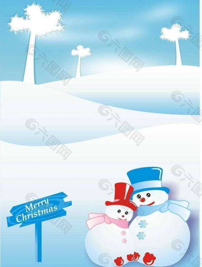 圣诞节雪地雪人雪景图片