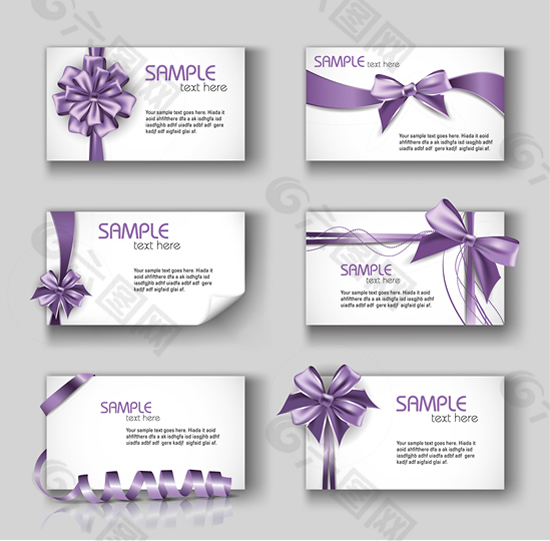 紫色蝴蝶结丝带卡片设计矢量素材