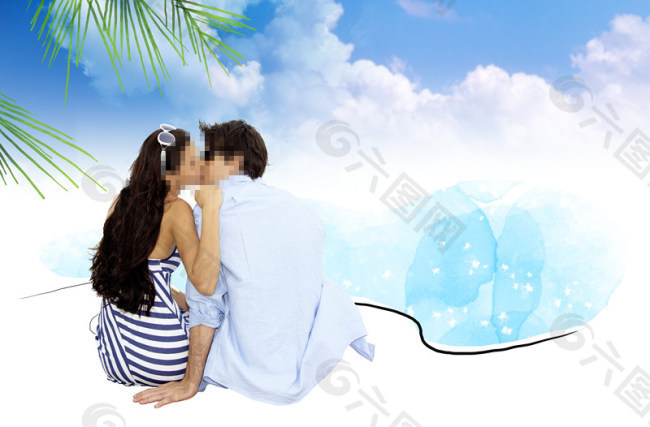 海滩上接吻的情侣