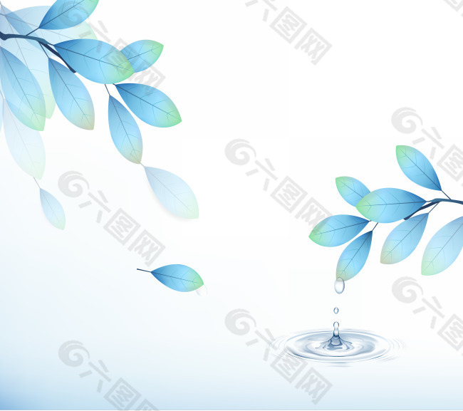 蓝色叶子水滴移门彩绘图案