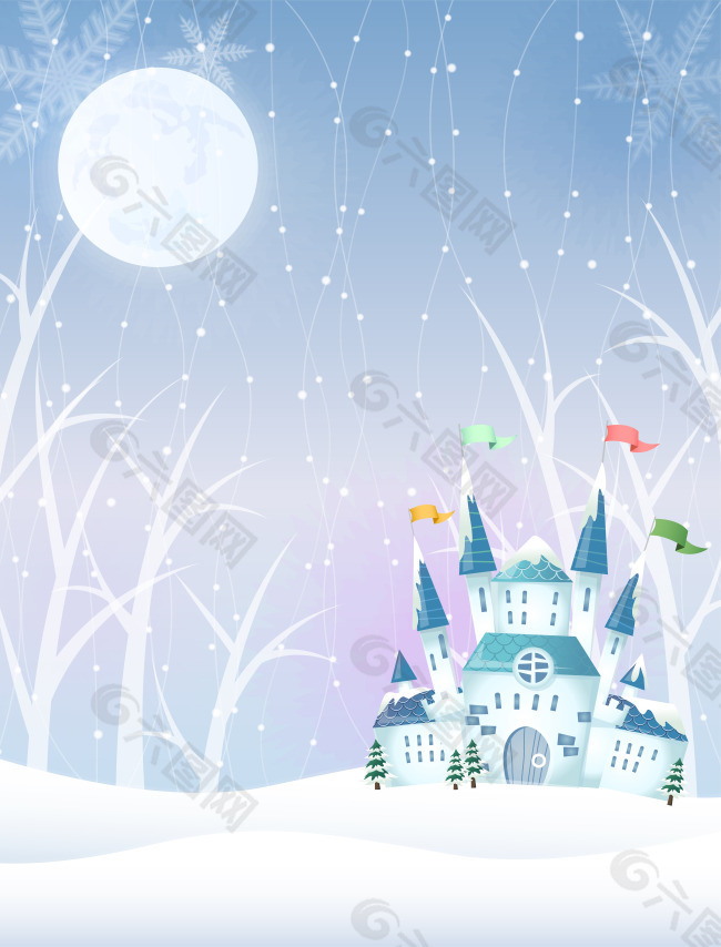 冬季雪景城堡移门彩绘图案