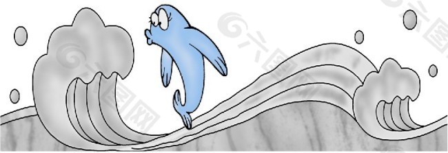 卡通海浪海豚
