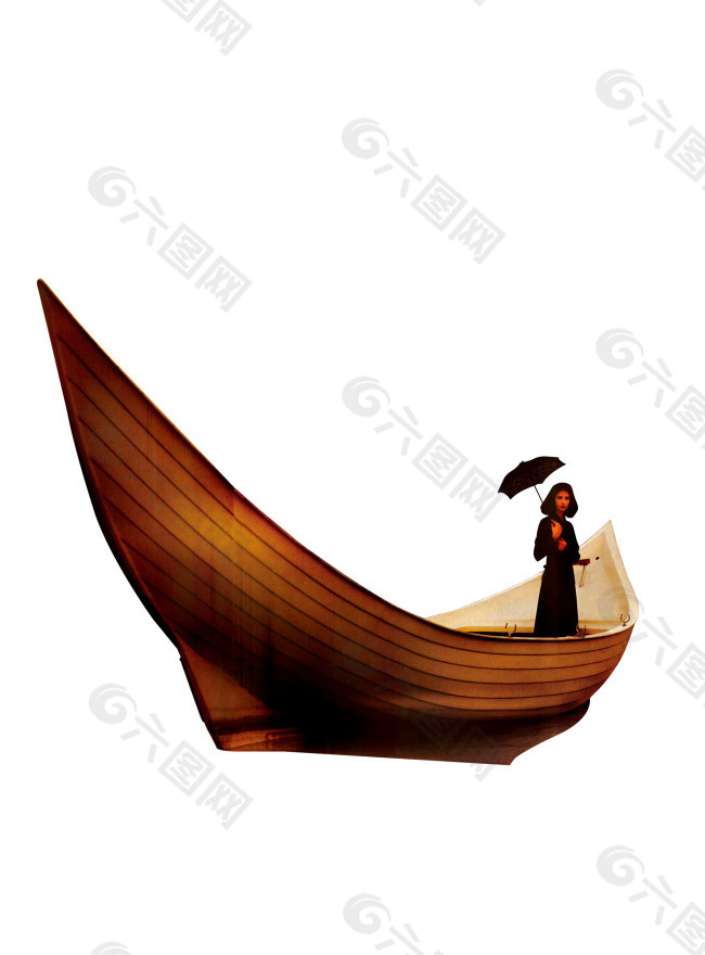 木船打伞女人
