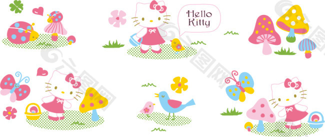 卡通hello kitty插画矢量素材