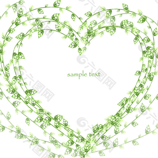 绿色叶子装饰心形边框